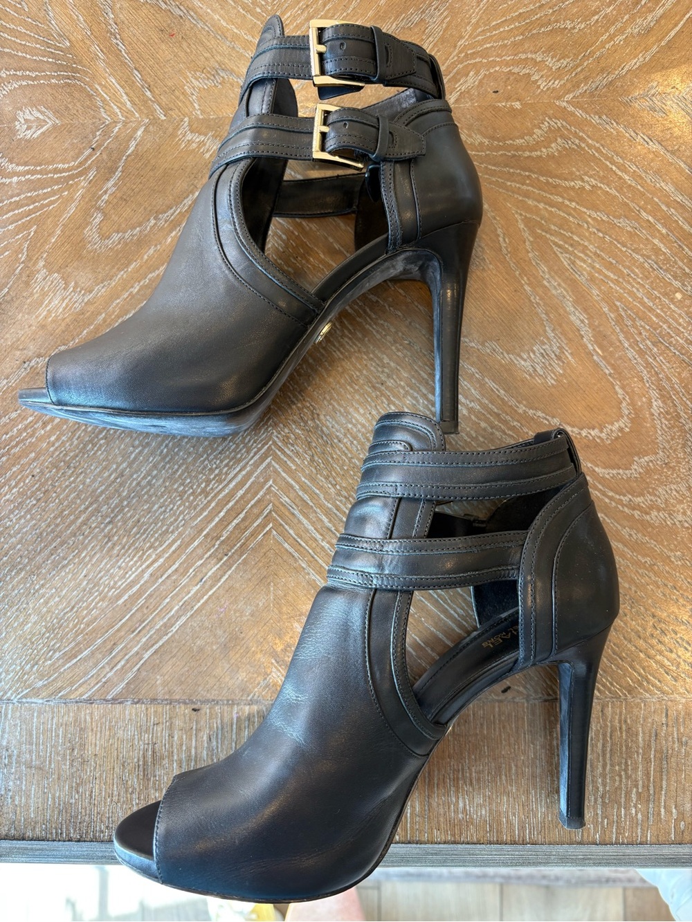 Michael Kors Blaze Black Leather Peep-Toe Booties